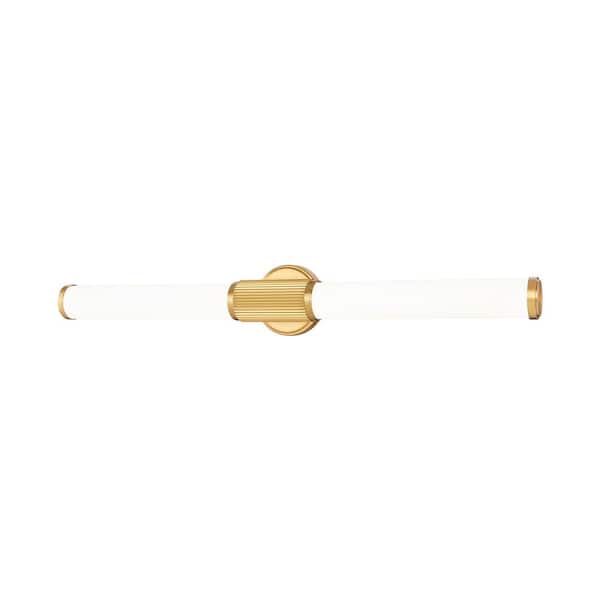 Unbranded Solange 32.5 in. Integrated LED Modern Gold 1 Light Vanity with Opal White Glass Shades