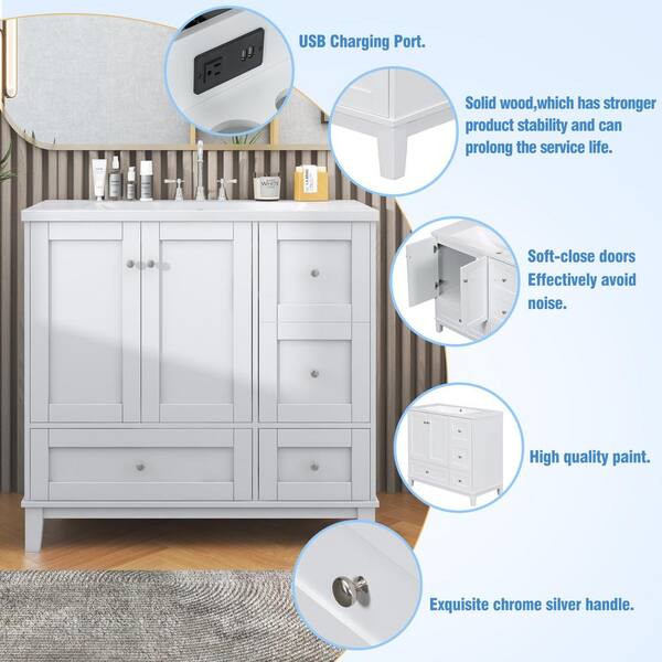 36 in. W x 18 in. D x 34 in. H White Bath Vanity Cabinet