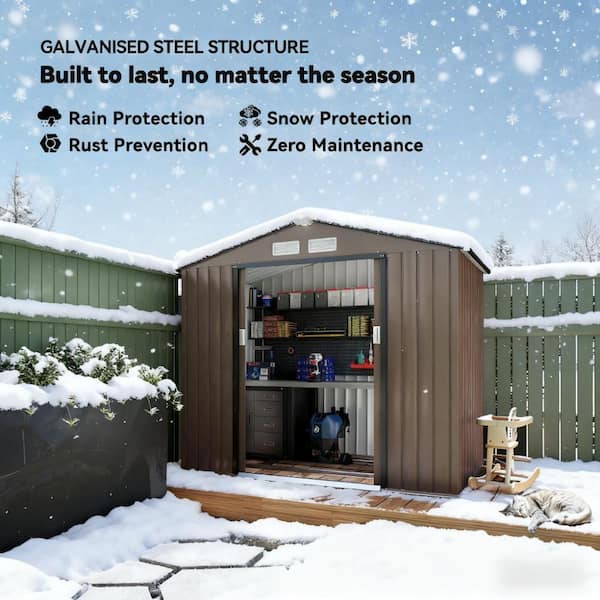 Zeus & Ruta 7 ft. W x 4 ft. D Brown Metal Garden Shed for Outdoor