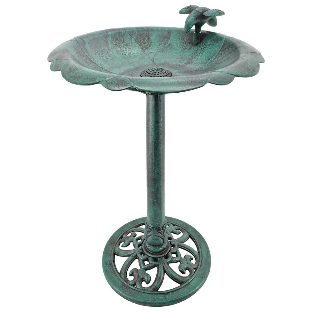 19-1/2 in. x 19-1/2 in. x 27 in. Polypropylene Verdigris Birdbath