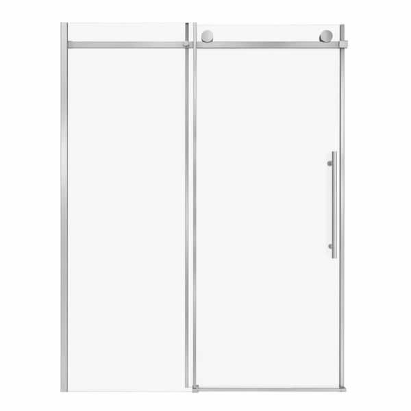 Mark 60 in. W x 73 in. H Soft Closing Sliding Frameless Shower Door in Brushed Chrome with Tempered Glass