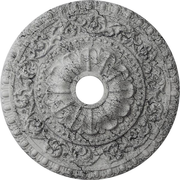 Ekena Millwork 2-1/8 in. x 23-1/2 in. x 23-1/2 in. Polyurethane Vaduz Ceiling Medallion, Ultra Pure White Crackle