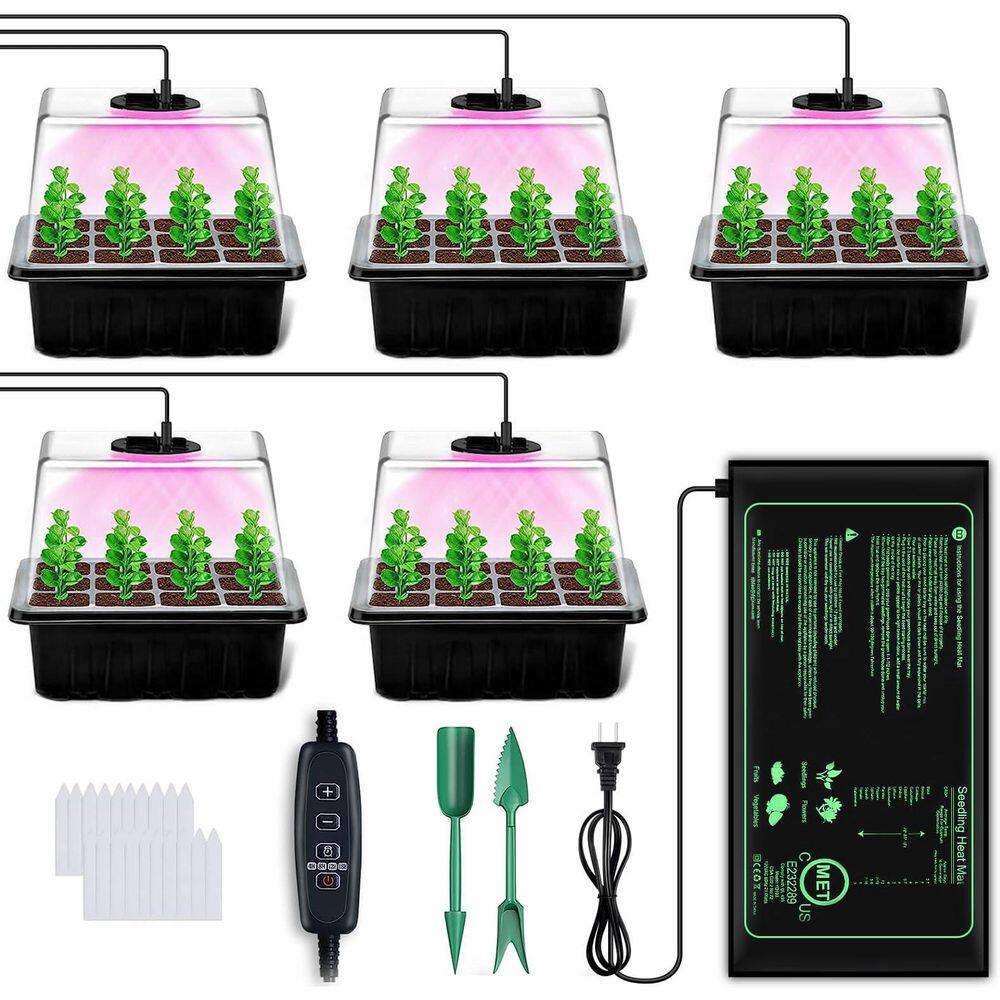 Seed Starter Tray with Grow Light and Heat Mat, Adjustable Brightness, Humidity Dome, Timing Controller, 5 Pack price history on PriceWatchPro