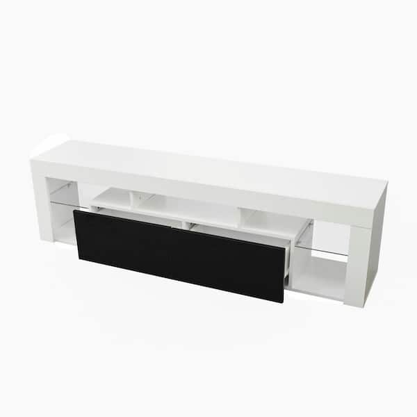 Polibi Modern TV Stand Fits TV's up to 63 in. with 160 LED Wall Mounted Floating 63 in. TV Stand (White/Black)
