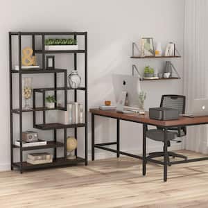 Earlimart 70.86 in. Rustic Brown Engineered Wood and Metal 8 Shelf Etagere Bookcase Bookshelf with Open Storage Shelves