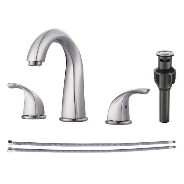 AVITAS 8 in. Widespread Double Handle 3 Holes Bathroom Faucet with Pop up Drain Assembly in Brushed Nickel