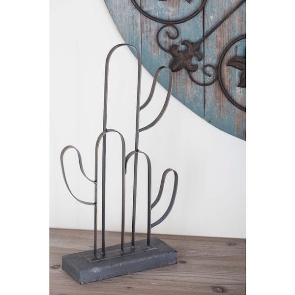 Litton Lane 16 in. Cactus Outline Decorative Sculpture in Gold and Gray