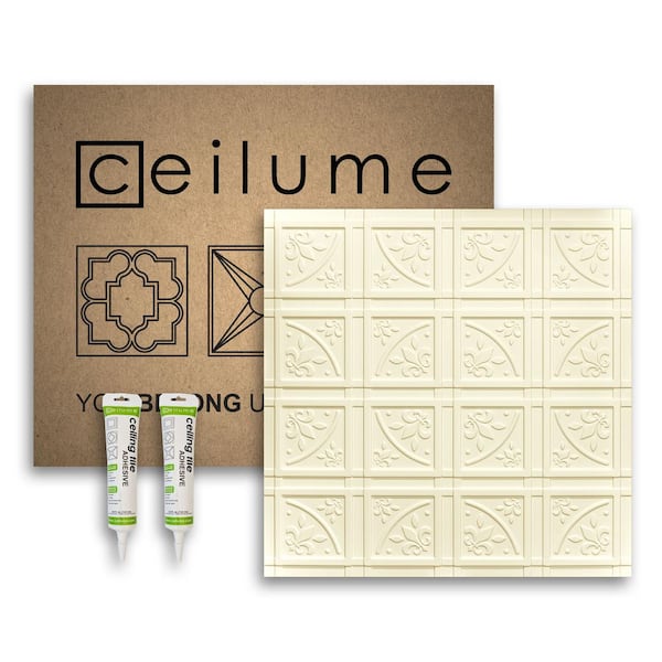 Ceilume Lafayette 2 ft. x 2 ft. Glue Up Vinyl Ceiling Tile and Backsplash Kit in Sand (21 sq. ft./case)