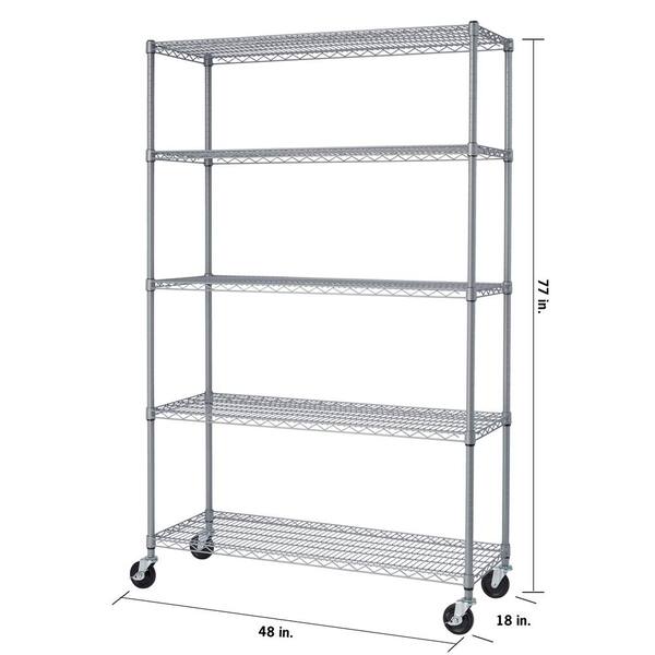 Trinity EcoStorage 6-Tier Wire Shelving Rack with Wheels, Silver