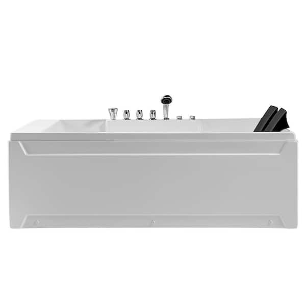 72 in. 177 Gal. Acrylic Left Drain Rectangular Alcove Whirlpool Lighted Bathtub in White with Tub Filler