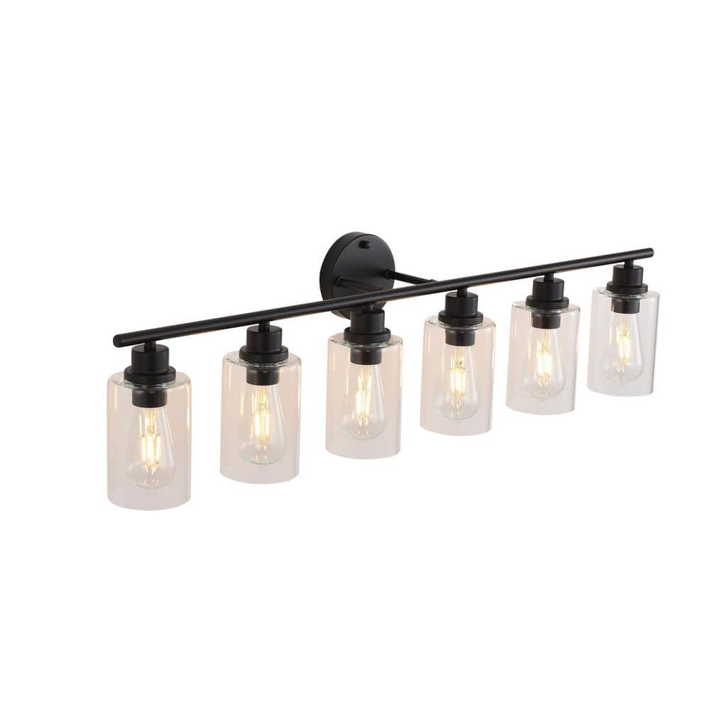 38.38 in. 6 Light Black Vanity Light Fixtures Modern Bathroom Light Fixtures with Clear Glass Shade for Over Mirror price history on PriceWatchPro