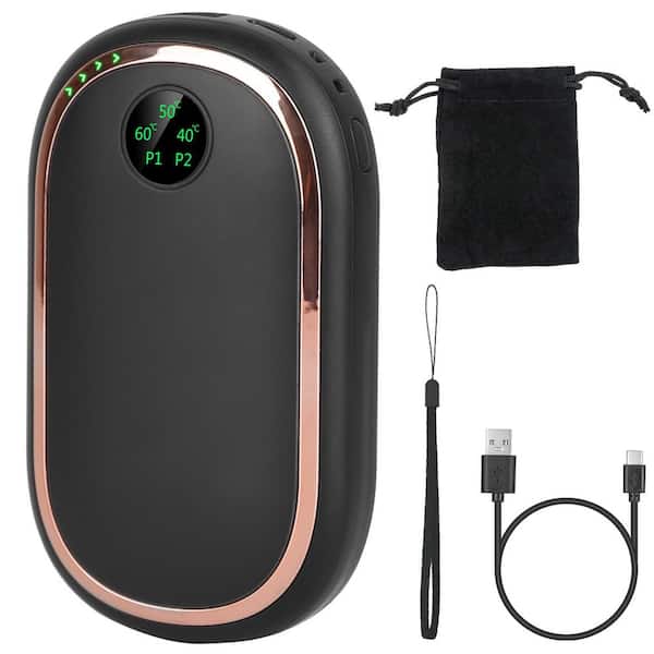 Portable Hand Warmer 6000mAh Power Bank Pocket Warmer Double-Sided Heating 3 Temperature Adjustment in Black