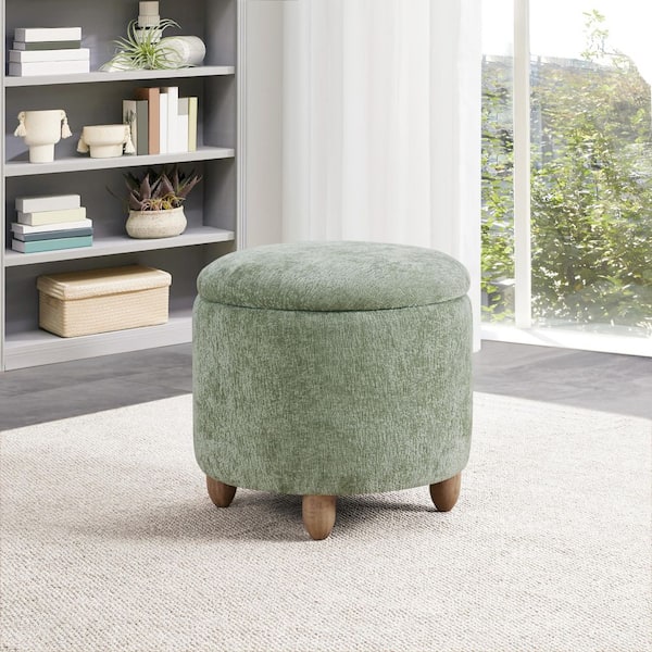 Lyra Storage Ottoman in Spring Green Fabric with Medium Oak Legs