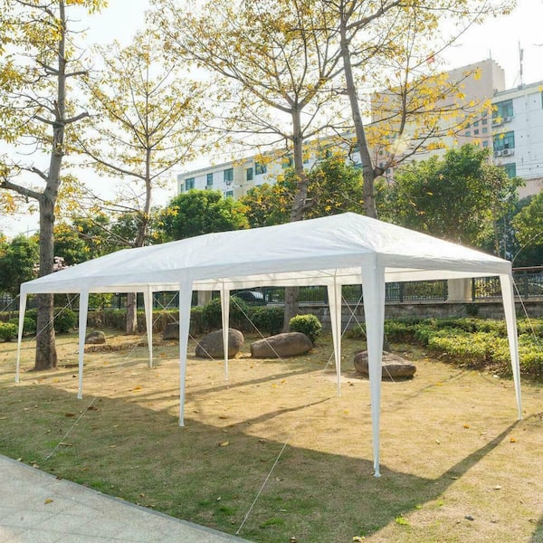 10 ft. x 30 ft. White PE Wedding Party Canopy Tent, Outdoor Gazebo Event Tent with 5 Removable Sidewalls