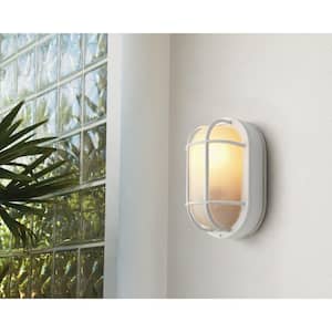 8.5 in. White Oval 1-Light Outdoor Bulkhead Wall Lamp