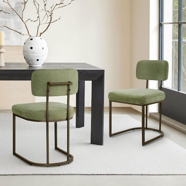 Elle Green Faux Leather Upholstered Dining Chair with Metal Frame for Diningroom (Set of 2)