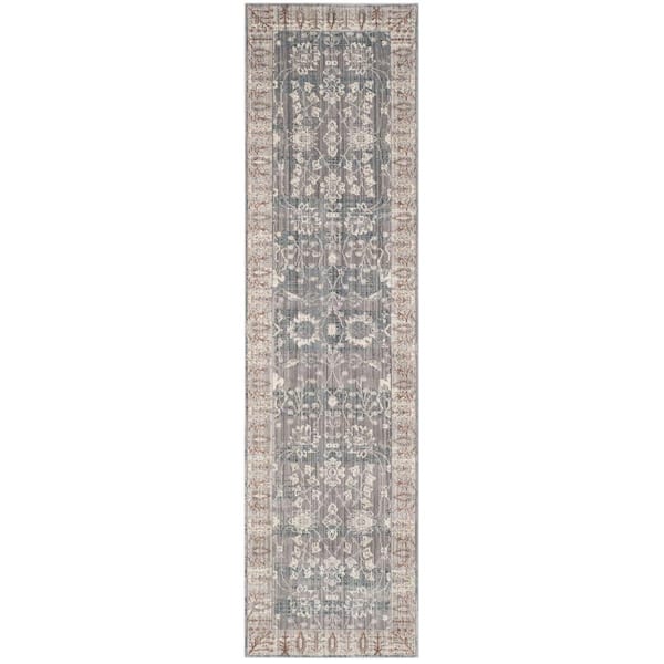 SAFAVIEH Valencia Gray/Green 2 ft. x 12 ft. Border Runner Rug