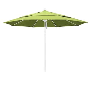 11 ft. White Aluminum Commercial Market Patio Umbrella with Fiberglass Ribs and Pulley Lift in Parrot Sunbrella