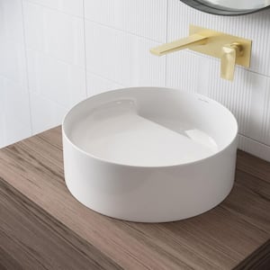 Beau 16.5 in. Round Vessel Bathroom Sink in Glossy White