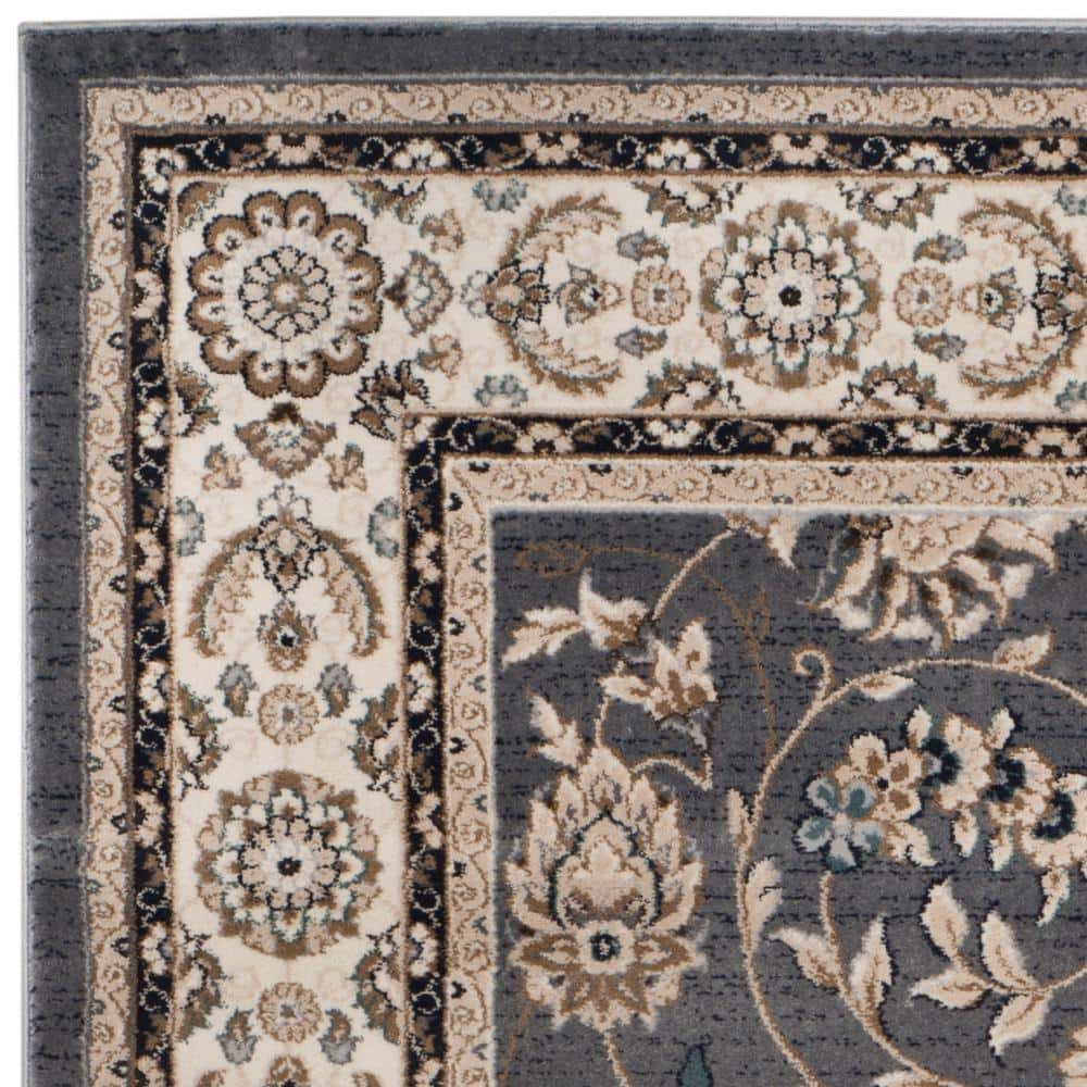 Grey and Cream Floral Synthetic 9' x 12' Area Rug