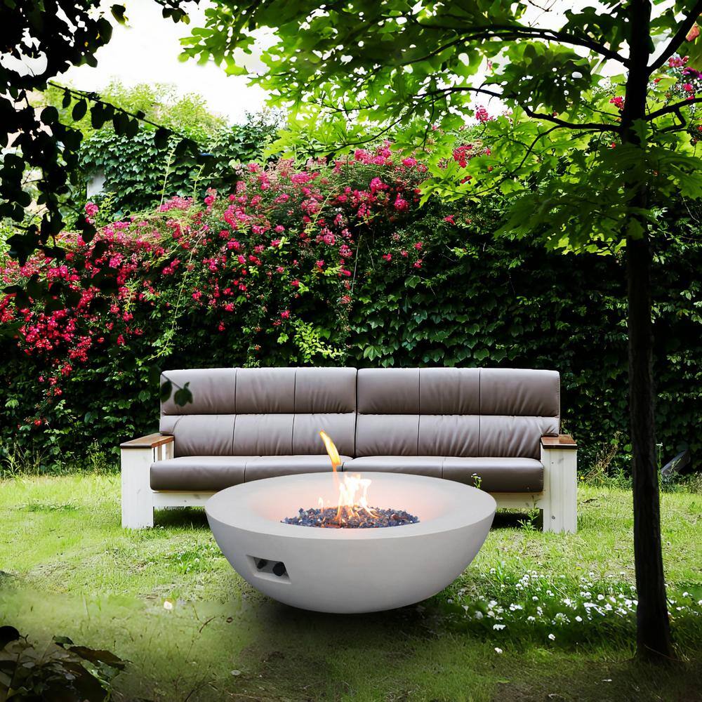 42'' Antique White Round Concrete Propane Gas Fire Pit