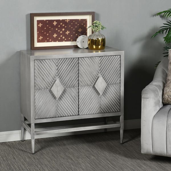 StyleCraft Deco Washed Grey, Bronze, Graphite Gray Distressing, Black Painted MDF 31.5 in. Sideboard