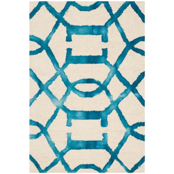 SAFAVIEH Dip Dye Ivory/Turquoise 2 ft. x 3 ft. Geometric Area Rug