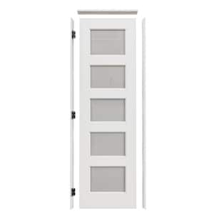 24 in. x 80 in. 5-Lite Frosted Glass Left Handed White Solid Core Wood Ready to Assemble Interior Door With Weatherseal