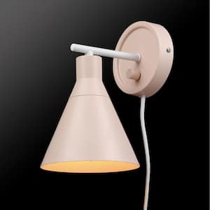 Tristan 1-Light Matte Blush Pink Dimmable Plug-In or Hardwire Sconce with Matte White Accent, White Fabric Cord