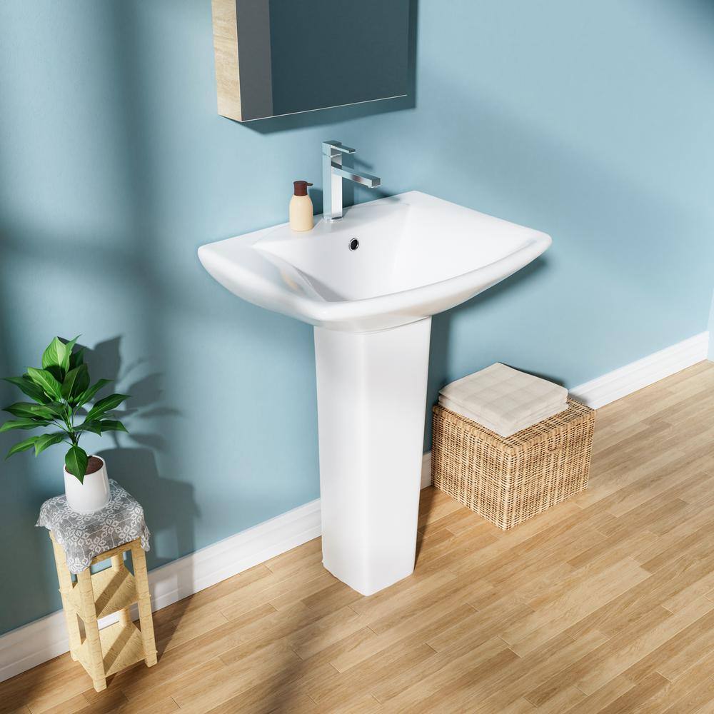 24" White Vitreous China Rectangular Pedestal Bathroom Sink
