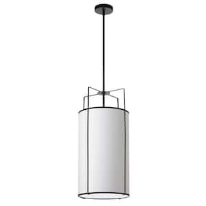 Trapezoid 4-Light Black Frame Pendant with White Fabric Shade