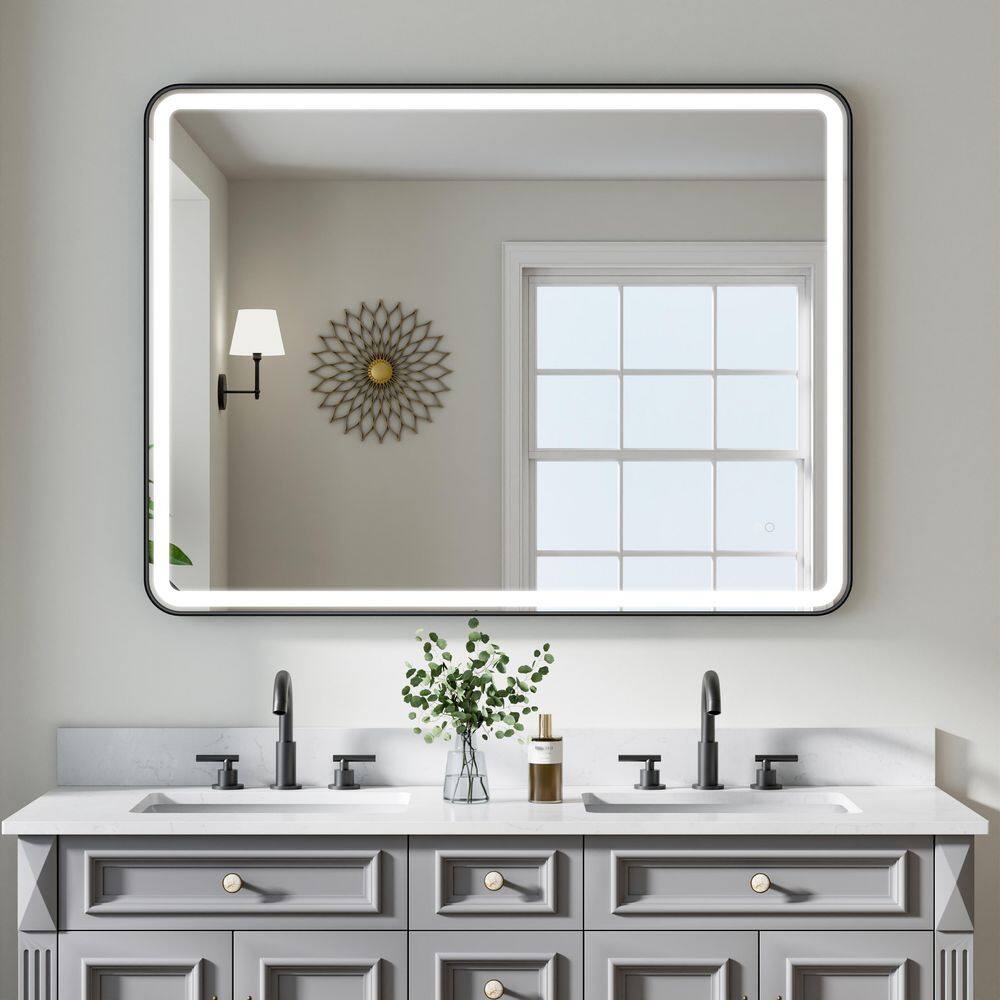 48 in. W x 36 in. H Retangular Framed LED Dimmable Anti-Fog Wall Bathroom Vanity Mirror in Matte Black, IP54 price history on PriceWatchPro