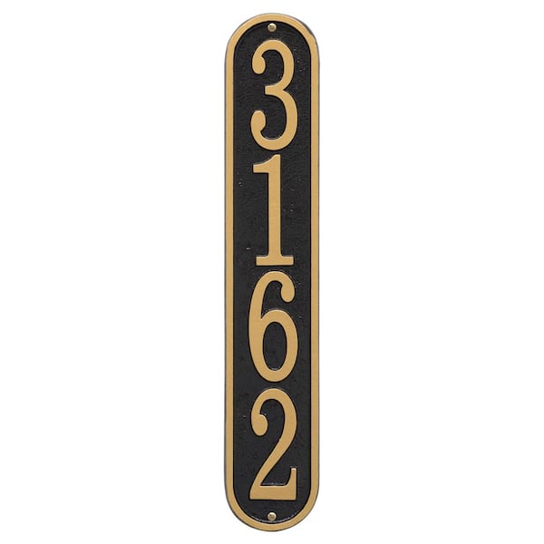 Whitehall Products Fast and Easy Vertical House Number Plaque, Black/Gold