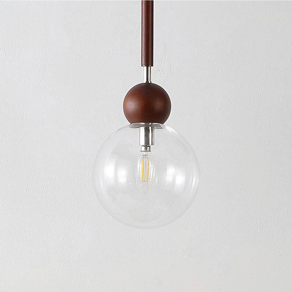 Elegant Nickel & Dark Walnut 7" Globe Pendant Light
