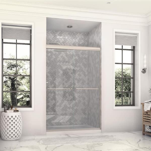 Eurolite 48 in. x 70.5 in. Frameless Sliding Shower Door in Brushed Nickel