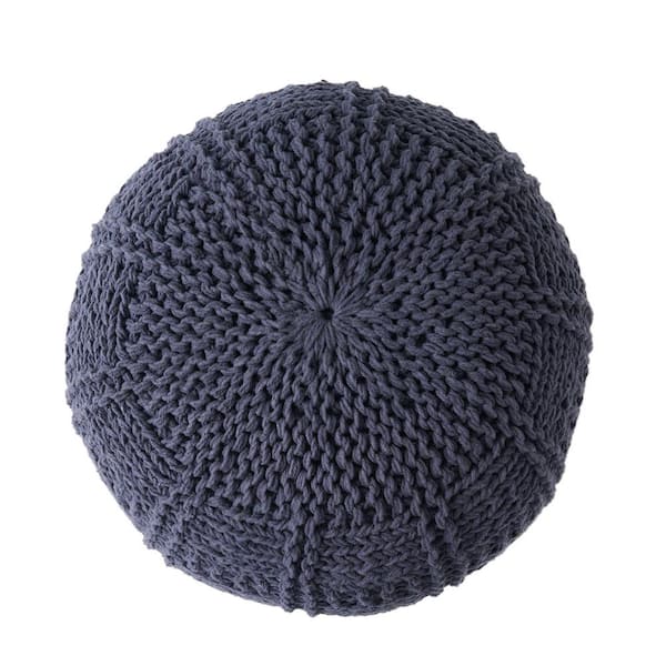 【MODERNIF】Decoy Linen Round Knit 20 in. W x 20 in. D Navy Blue Cotton Round Knit Pouf for
