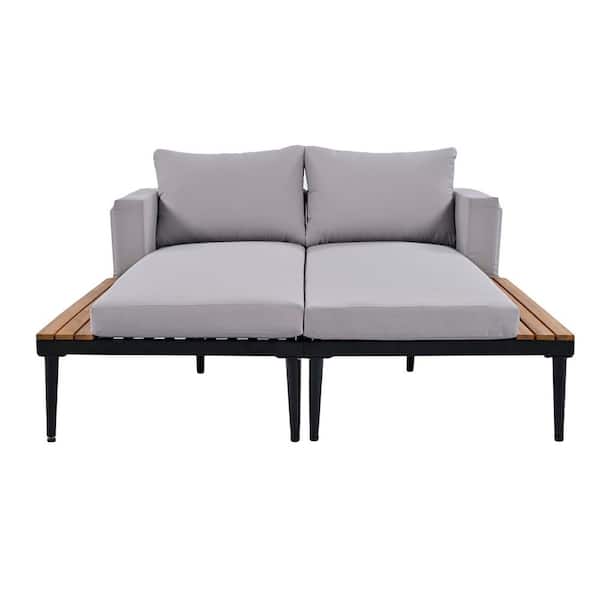 Boosicavelly Black Metal Outdoor Day Bed with Gray Cushions