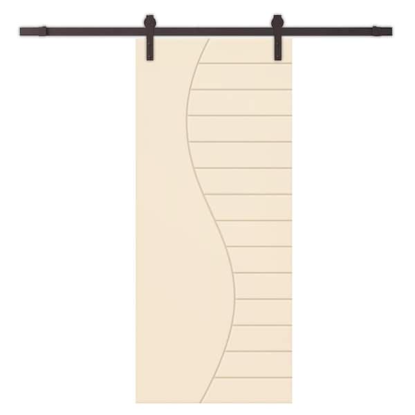 CALHOME 42 in. x 96 in. Beige Painted Composite MDF Paneled Interior Sliding Barn Door with Hardware Kit