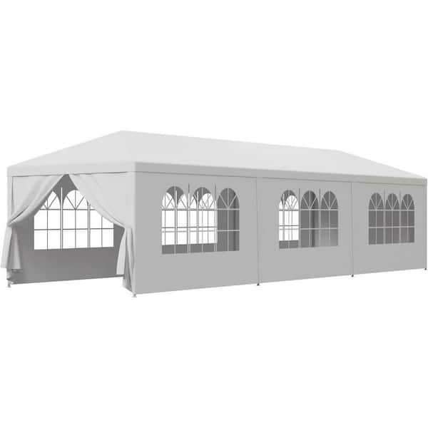 10 ft. x 30 ft. White Outdoor Wedding Party Tent, Garden Gazebo Canopy Marquee Parking Shed with 8 Removable Sidewalls