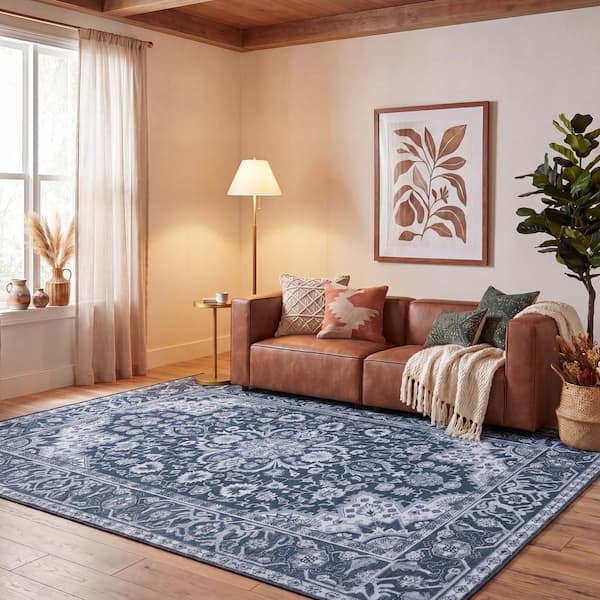 Tucson 3 ft. x 4 ft. Black/Beige Abstract Ornate Medallion Washable Area Rug