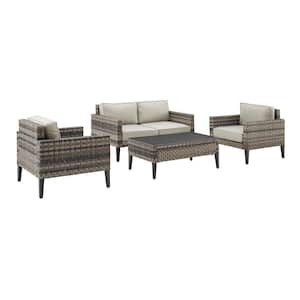 Prescott Brown Wicker Outdoor Couch with Taupe Cushions
