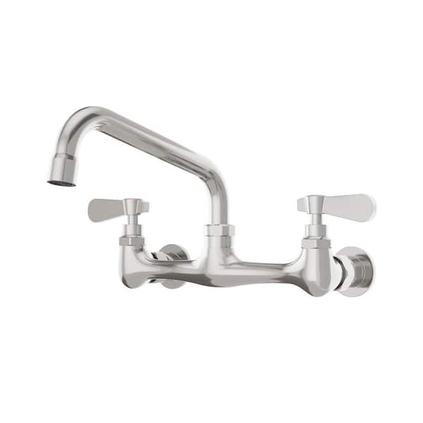Double Handles Wall Mount Modern Standard Kitchen Faucet with 8 Inch Swivel Spout 8" Center in Brushed Nickel