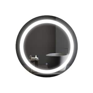 30 in. W x 30 in. H Round Frameless Anti-Fog LED Wall Bathroom Vanity Mirror in Silver