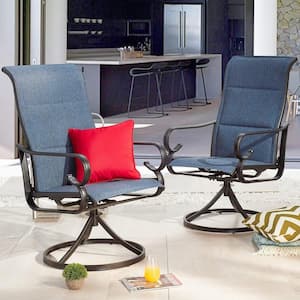 Swivel Metal Outdoor Dining Chair in Blue (2-Pack)