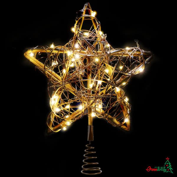 ORNATIVITY Rattan Star Tree Topper - Christmas Rustic LED Light Up Tree ...