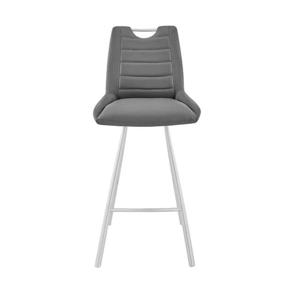 HomeRoots 30 in. Grey Faux Leather and Brushed Stainless Steel Bar Stool