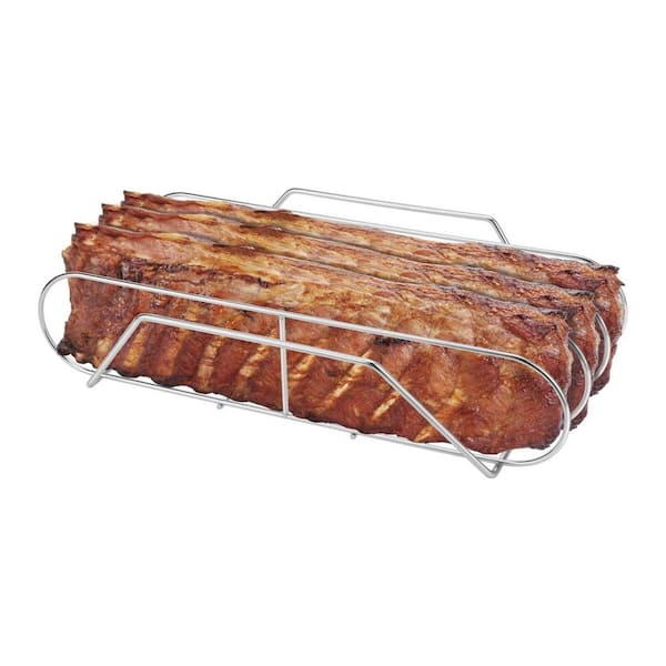 Stainless Steel Oversized Rib Roasting Rack Silver Premium Material Upright Smoking Grilling Grill Accessory, 1 Piece