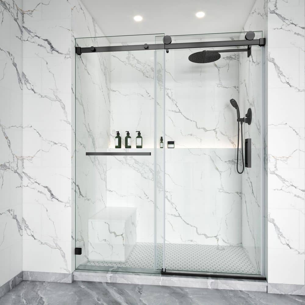 50-54 in. W x 76 in. H Single Sliding Frameless Shower Door Gungray 3/8 in. Clear SGCC Tempered Glass with 1-Towel Bar price history on PriceWatchPro