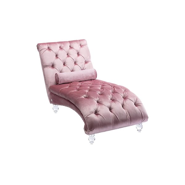 HOMEFUN Pink Modern Tufted Velvet Chaise Lounge for Living Room with 1 ...