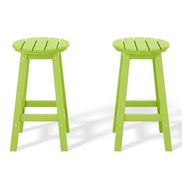 WESTIN OUTDOOR Laguna 24 in. Round HDPE Plastic Backless Counter Height Outdoor Dining Patio Bar Stools (2-Pack) in Lime